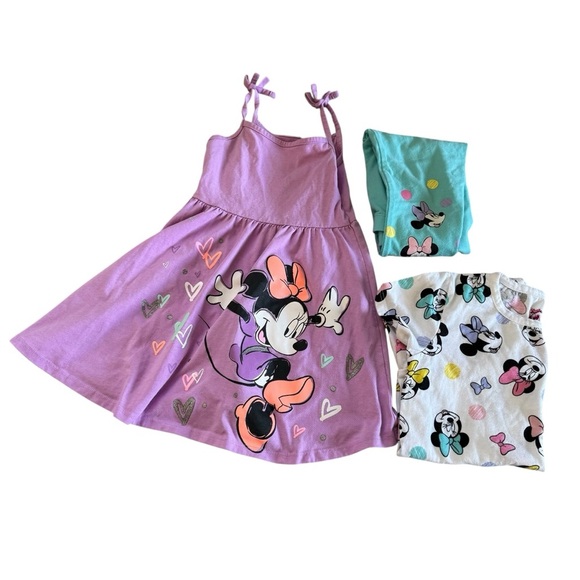Bundle 4T Toddler Girls 3PC Set Lot Disney Minnie Mouse Dress Tunic Top Leggings - Picture 1 of 4